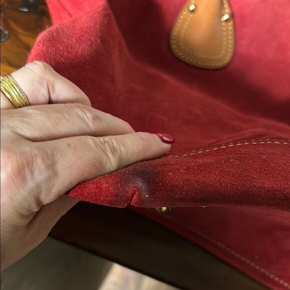Dooney & Bourke Red Tote with Leather Handles material is suede - Picture 14 of 17